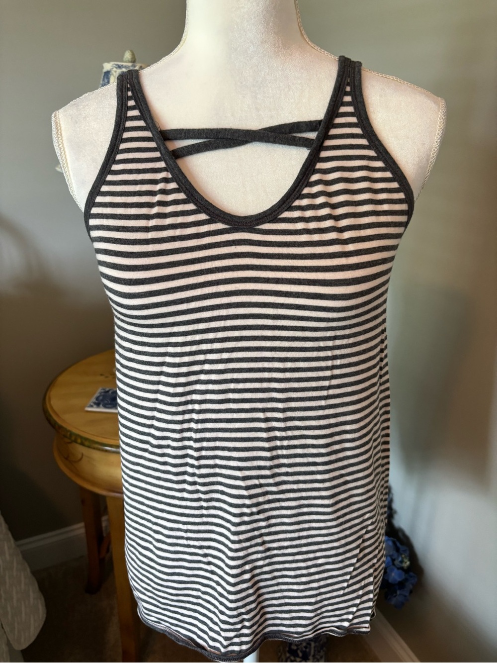CALIA by Carrie Underwood Black and White Striped Racerback Tank